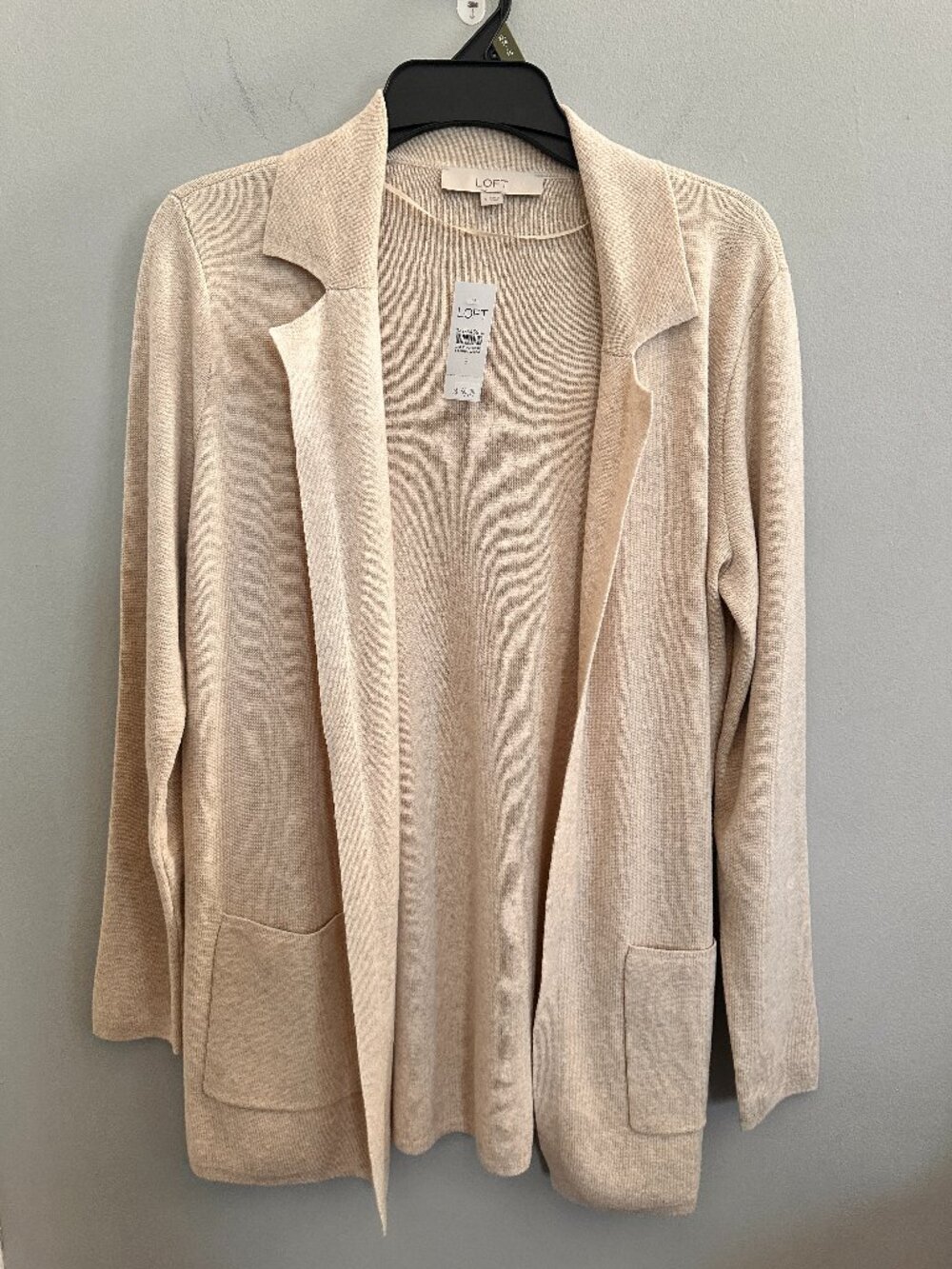 LOFT NWT Beige 100% Cotton Open Front Knit Cardigan Blazer Small